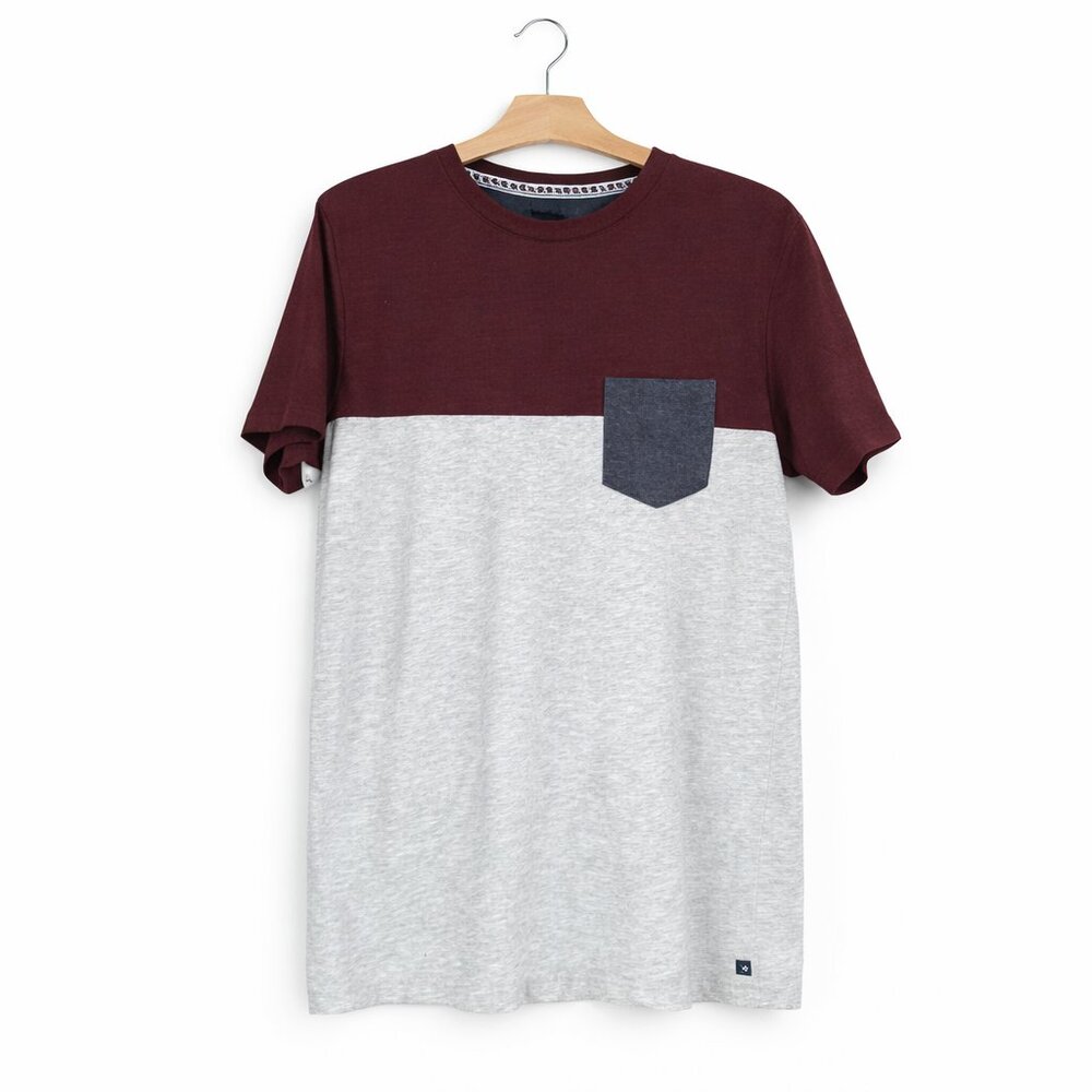 KOLBY | Maroon & Grey Cotton Pocket Tee – Men’s Small